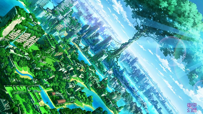 Anime Landscape of a Ruined City Reclaimed by Nature