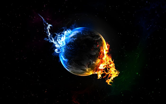 Earth in space with fire and ice