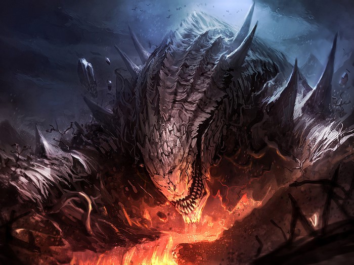 Monster emerging from magma
