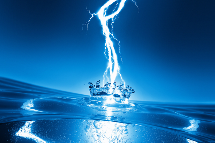 Lightning striking water splash