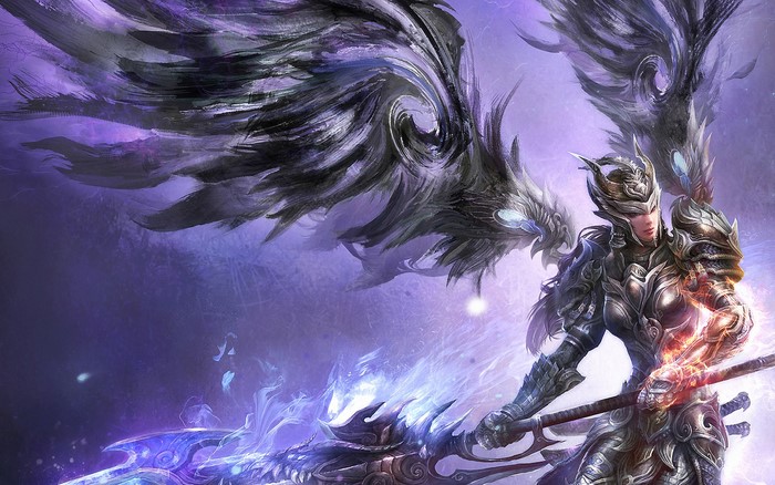 Fantasy Angel Warrior with Glowing Spear