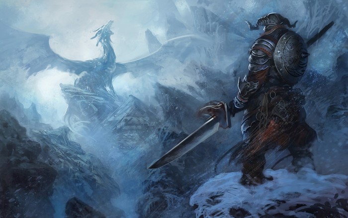 Dragonborn fighting a dragon in The Elder Scrolls