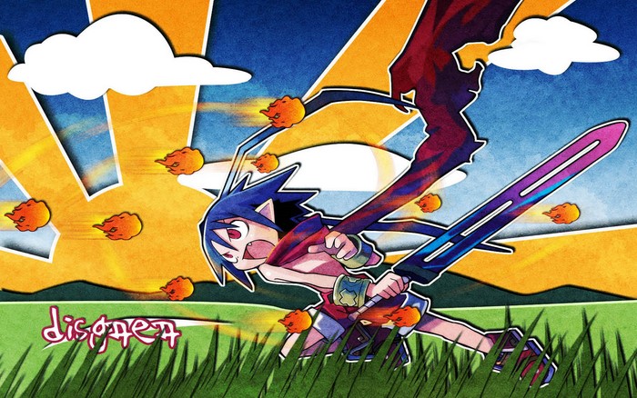 Laharl from Disgaea fighting with fireballs