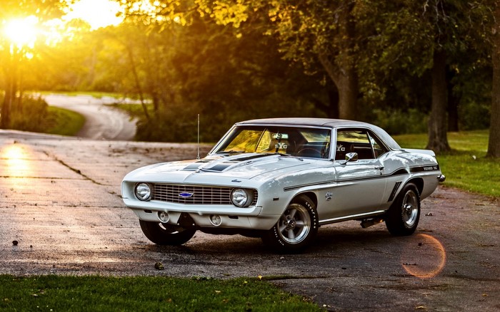 White 1969 Chevrolet Camaro parked on a road