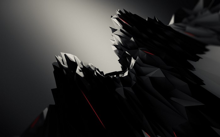 Abstract dark geometric shapes with red accents
