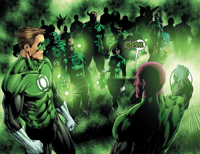 Green Lanterns gathered, one speaks to another