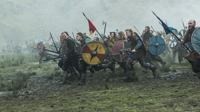 Vikings TV Show Battle Scene with Shields and Axes