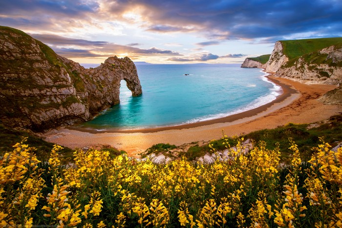 Durdle Door Arch and Beach in Dorset, England