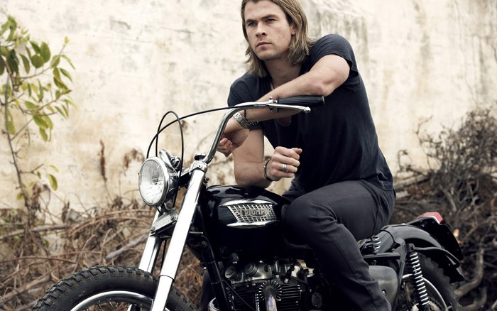 Chris Hemsworth on a Triumph motorcycle
