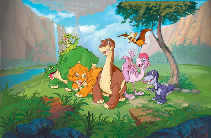 The Land Before Time characters in a prehistoric landscape