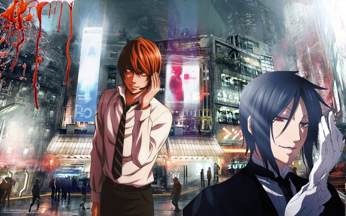Light Yagami and Sebastian Michaelis in a City