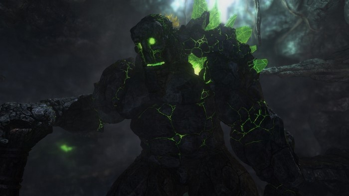 Fantasy Golem with glowing green cracks