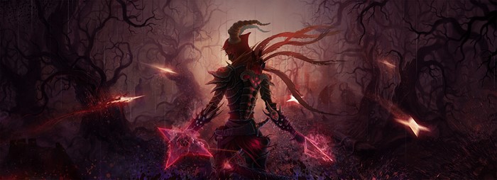 Demon Hunter from Diablo III in a dark forest