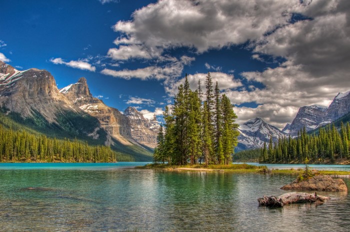 Maligne Lake with Spirit Island and Rocky Mountains