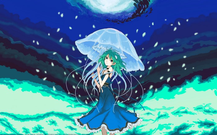 Sanae Kochiya from Touhou Project with a Jellyfish