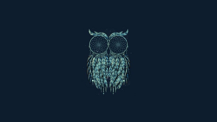 Owl made of dreamcatchers and feathers