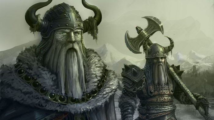 Two fantasy Vikings in a snowy landscape