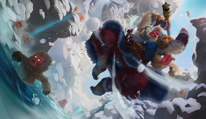 Wukong from League of Legends in a snowy mountain battle