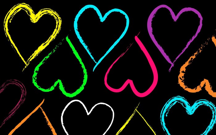 Colorful hearts on a black background