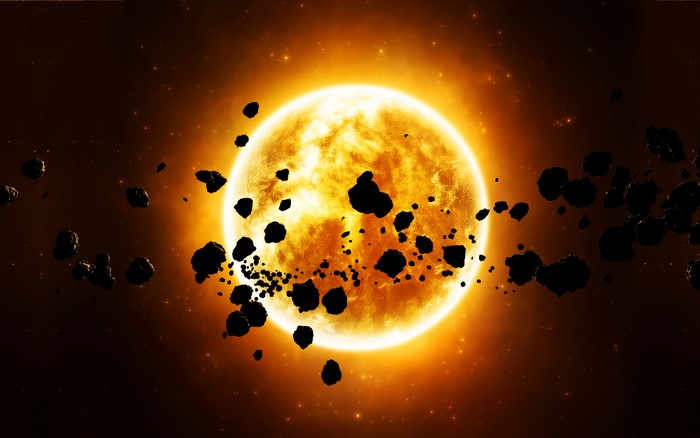 Sun and asteroids in space