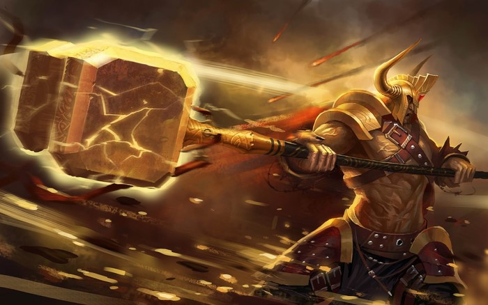 Fantasy Warrior with Golden Hammer