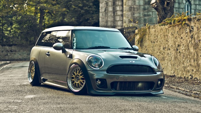 Modified Mini Cooper on a Road