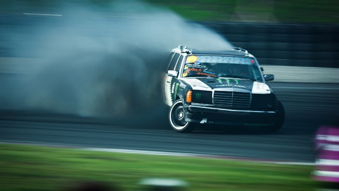 Mercedes drifting on a race track