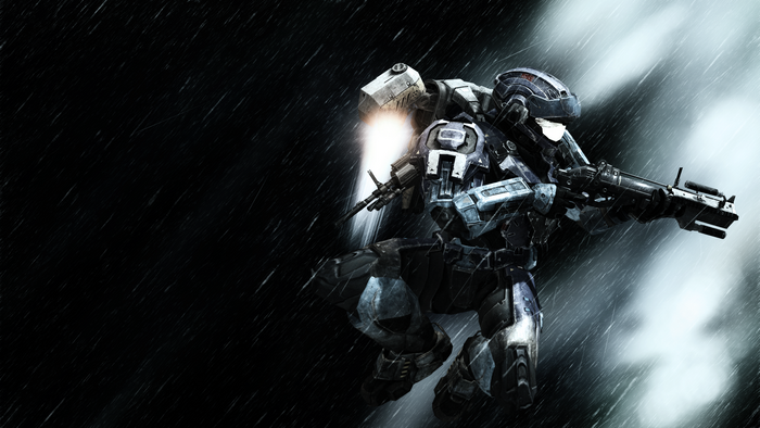 Spartan from Halo: Reach in the rain