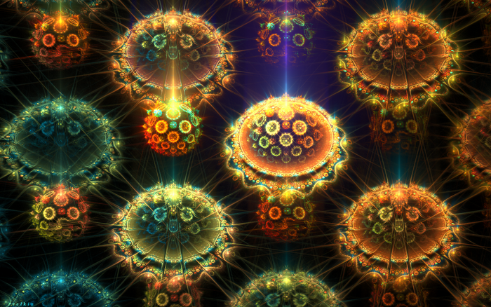 Abstract fractal art with glowing spheres