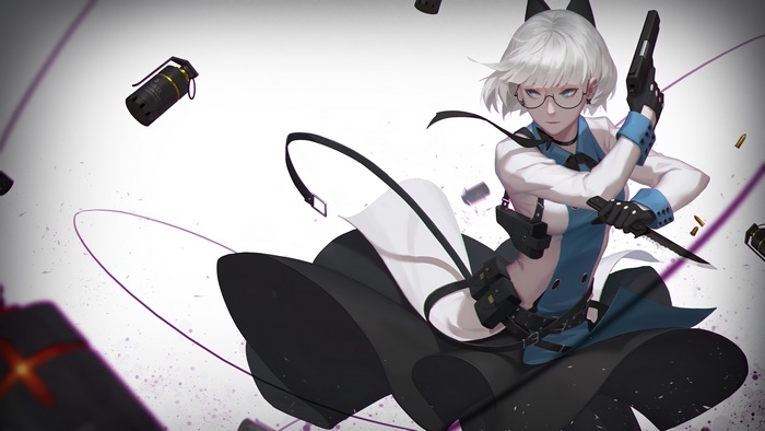 Anime girl assassin with guns and knife 4K