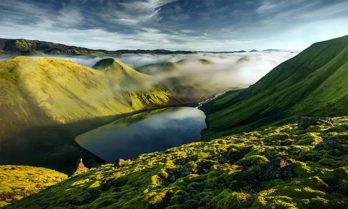 Misty Mountains and Lake Landscape