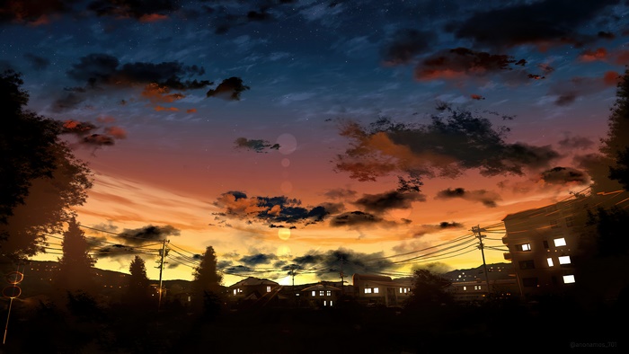 Anime, Sky, Sunrise, Scenery, 4K