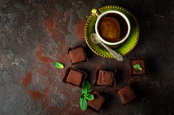 Chocolate truffles with coffee and mint