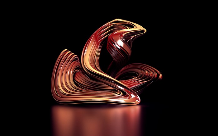 Abstract metallic sculpture on black background