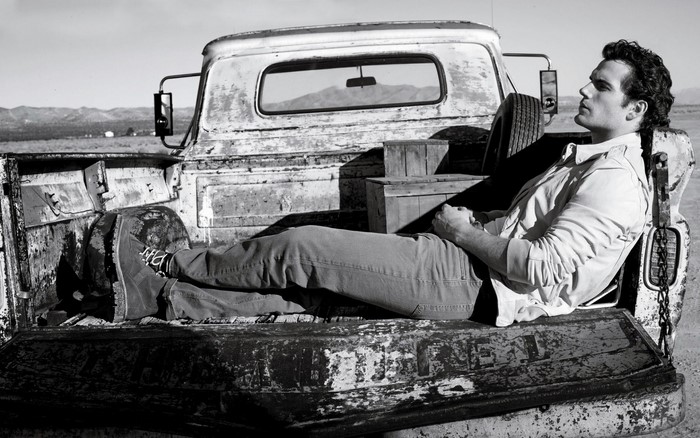 Henry Cavill in a vintage truck bed