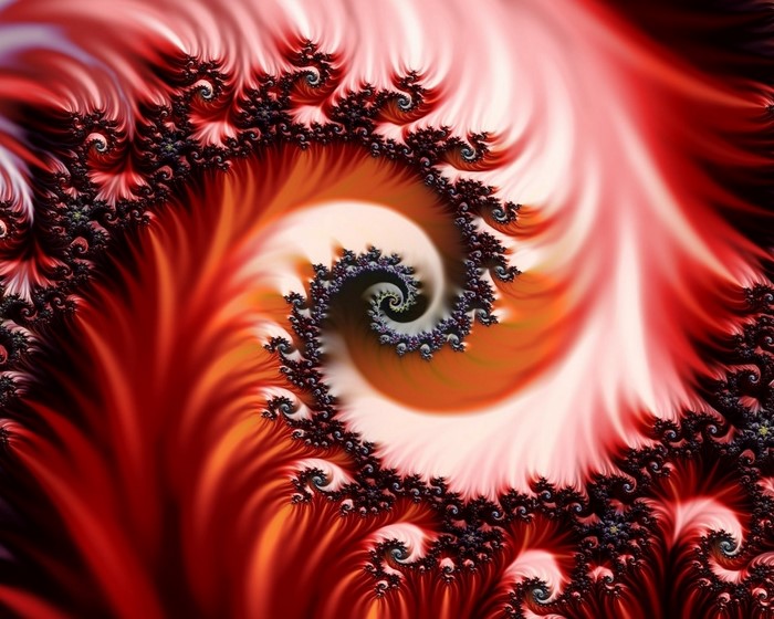 Fractal spiral with red and white colors