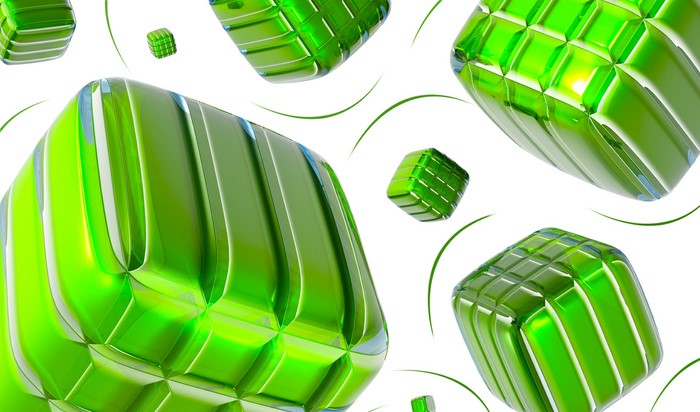 Abstract 3D green cubes with swirling lines
