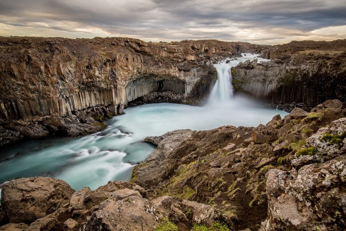Aldeyjarfoss waterfall in Iceland with basalt columns