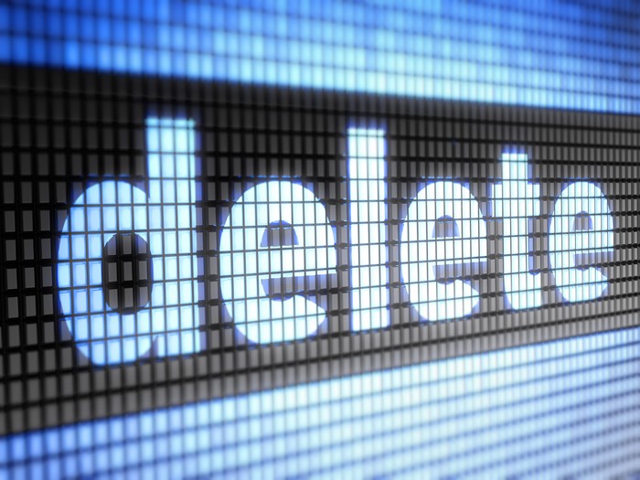 The word "delete" displayed on a digital screen