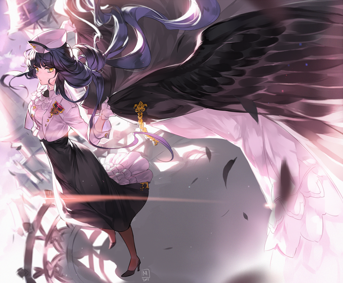 Anime girl with black wings and uniform