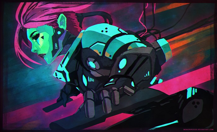 Woman in Sci-Fi Armor with Pink Hair