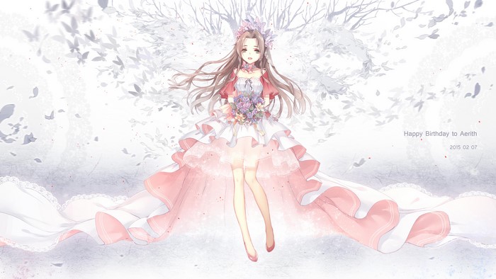 Aerith from Final Fantasy VII in a pink dress