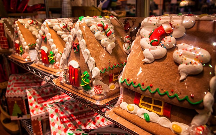 Gingerbread houses decorated for Christmas