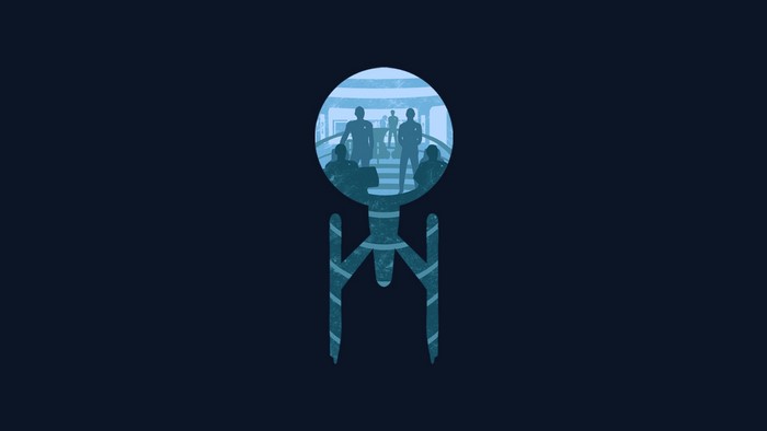 Star Trek Enterprise silhouette with crew