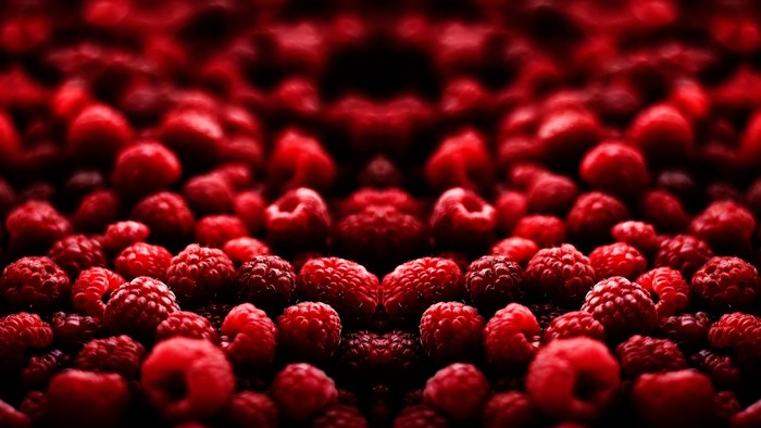 Close-up of fresh red raspberries