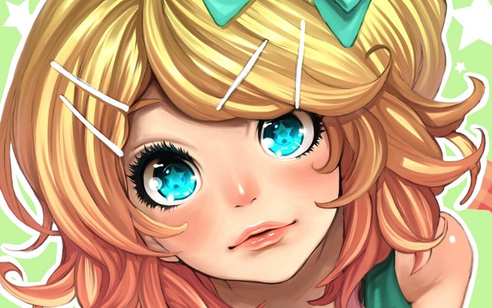 Rin Kagamine with Aqua Eyes and Blonde Hair