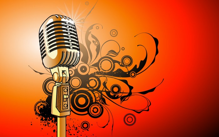 Vintage microphone with abstract floral design