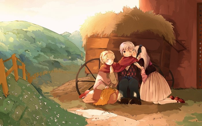 Characters from Hetalia: Axis Powers in a rural setting
