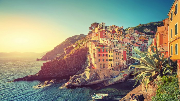 Colorful Italian coastal village at sunset