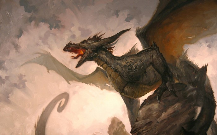 Dragon with open mouth and wings